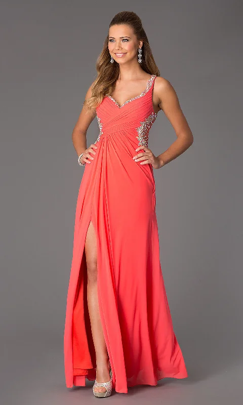 Women’s Outerwear for All Weather Conditions Jovani JVN94375 Size 8 sheer prom dress V neck slit Backless Watermelon Gown