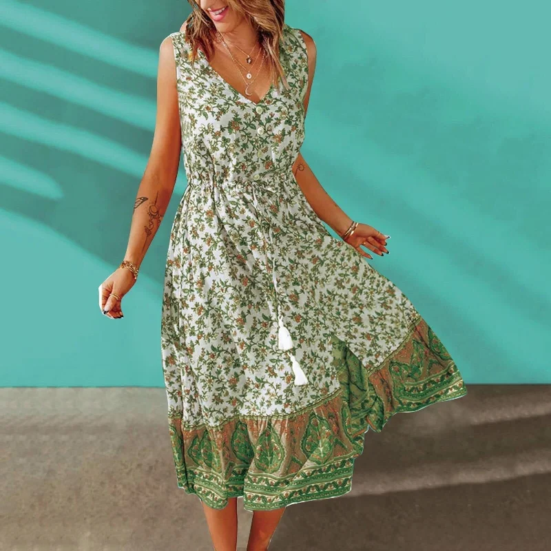 Sophisticated Women’s Fashion JuliaFashion - 2024 Vintage Floral Midi Boho Dress