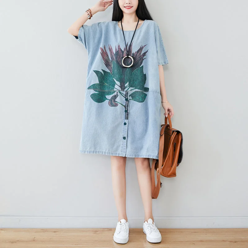 Trendy Boutiques Online Summer Floral Printed Loose T-shirt Dress