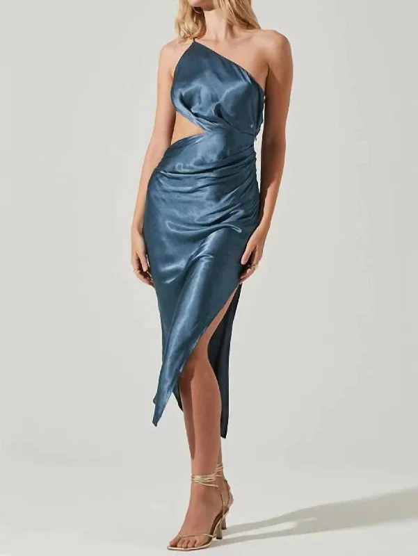 Stylish Savings Asymmetrical Slip Dress In Blue