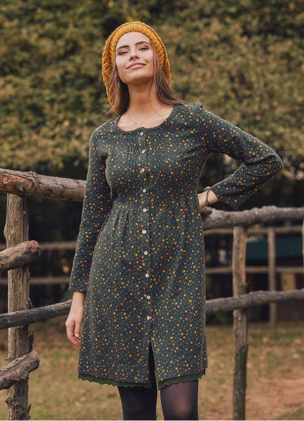 Best Online Women's Boutiques Lace Hem Long Sleeve Floral Green Shirt Dress
