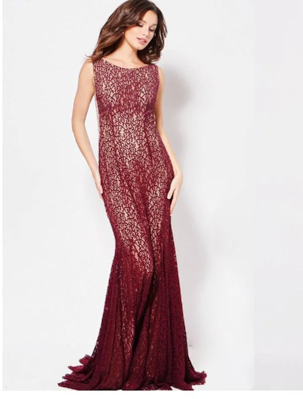 Workwear Fashion for Women Jovani Bateau Stretch Lace Trumpet Evening Gown 50757SC
