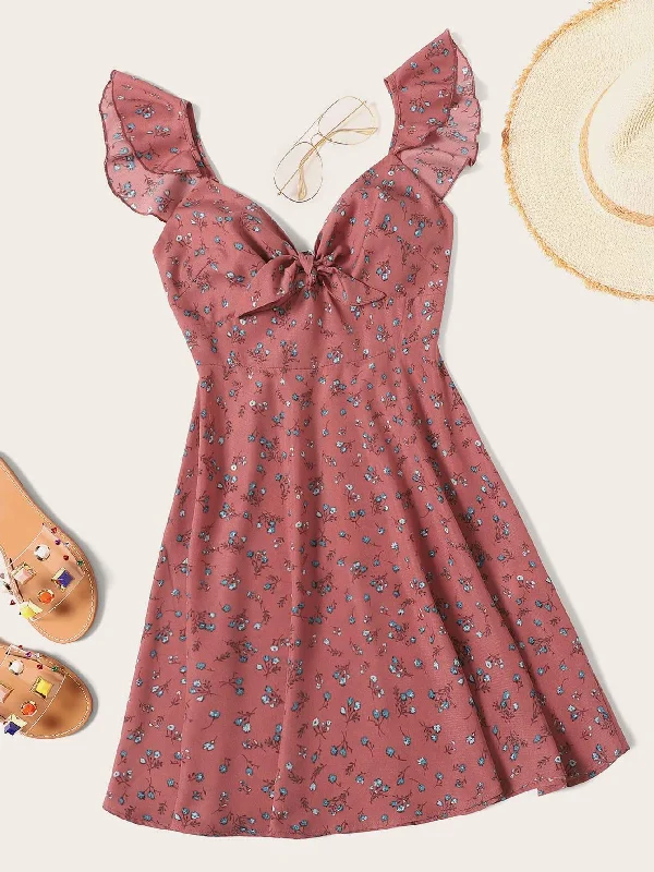 Shop Sales Plus Ruffle Trim Ditsy Floral Print Swing Dress