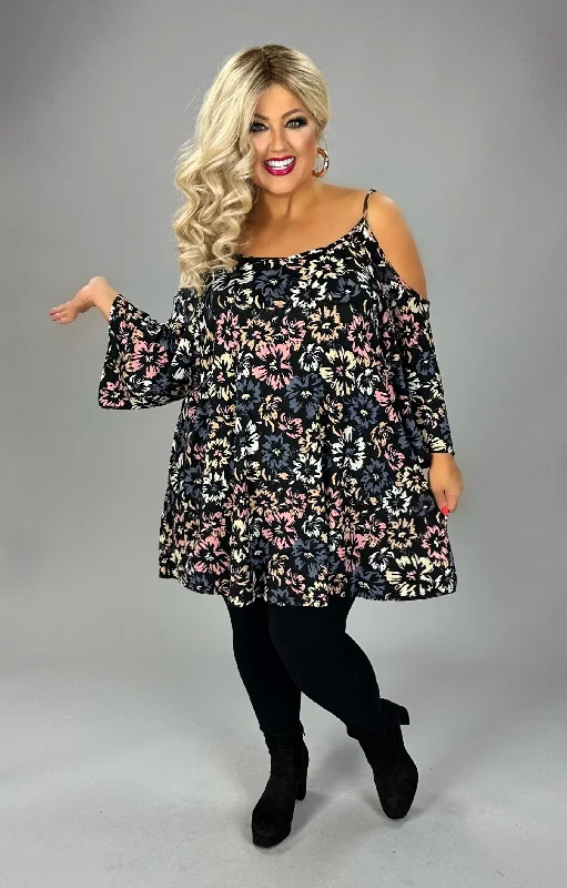 Eclectic Fashion 25 OS {You Belong To Me} Black Floral Cold Shoulder Tunic CURVY BRAND!!!  EXTENDED PLUS SIZE 4X 5X 6X