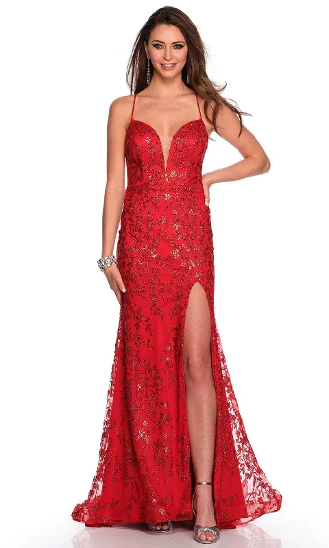 Flash Sale Starts Dave & Johnny 11203 - Glitter Print Plunging Prom Gown