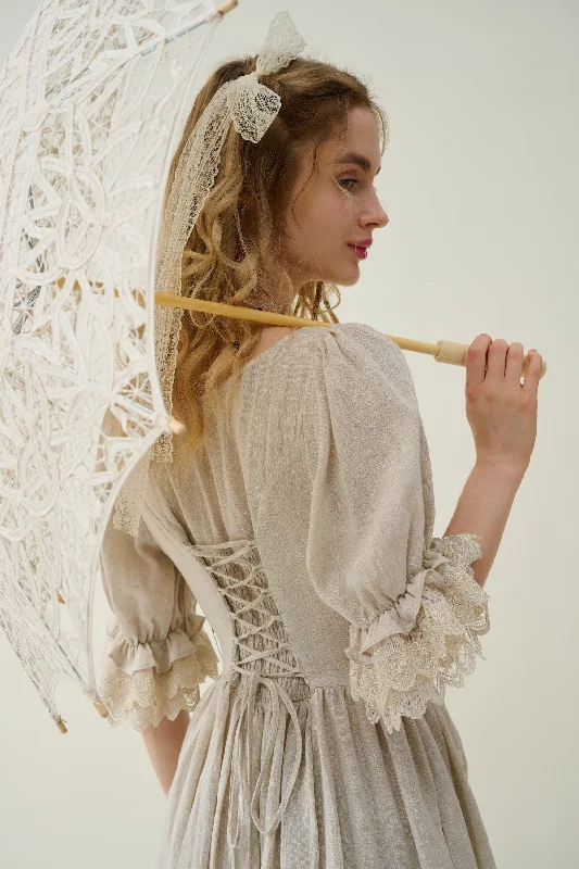 High-End Women’s Apparel Elowen 27 | Lace Linen dress gown ( 2 way to wear )