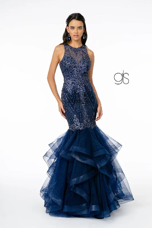 Chic & Cozy Collection Scoop Neck Sleeveless Glitter Mesh Long Prom Dress