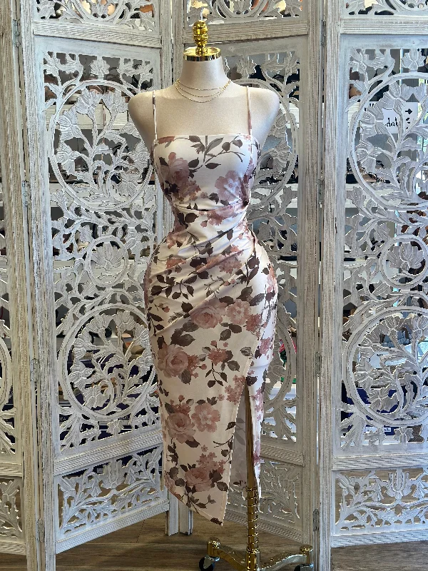 Outfits For Girls Light Pink Floral Wrapped Dress- Stretchy, Estira