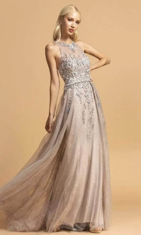 Hurry Before It'S Gone Trevi Collection - Halter Floral Beaded Prom Dress L2155 - 1 pc Silver - Blush In Size M Available