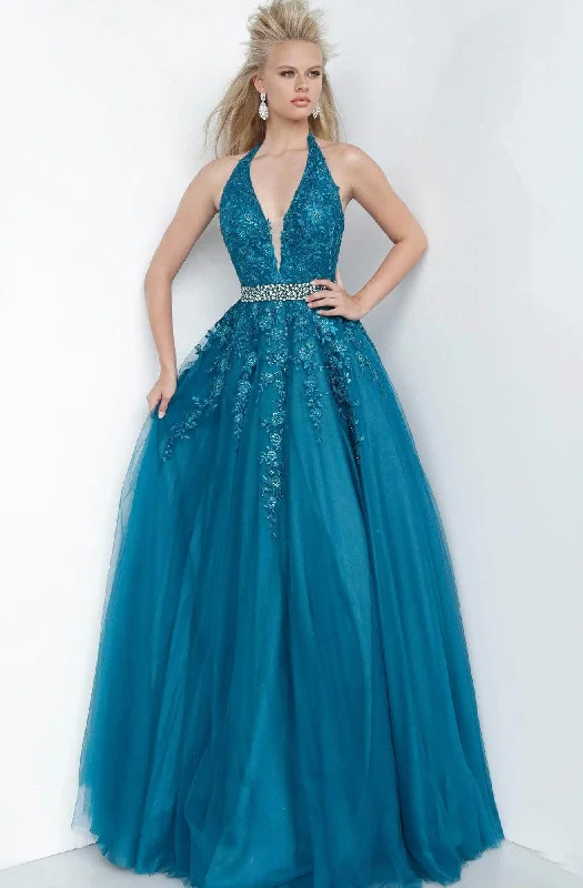 Edgy Fashion JVN by Jovani - Beaded Halter Evening Gown JVN00923SC