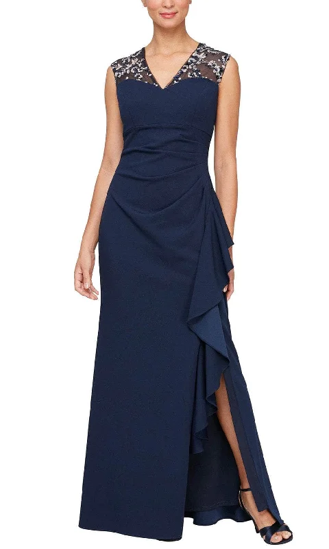 Unbeatable Deals Alex Evenings 8160409 - V-Neck Ruffled Accent Evening Gown