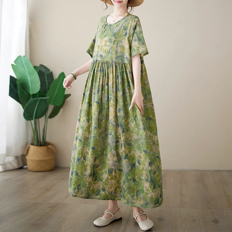 Online Boutique Stores Women Loose Retro Floral Printed Summer Dress