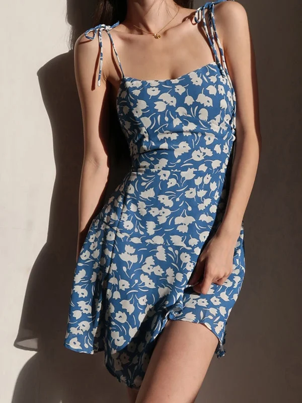 Minimalist Style Lace Up Summer Floral Mini Dress