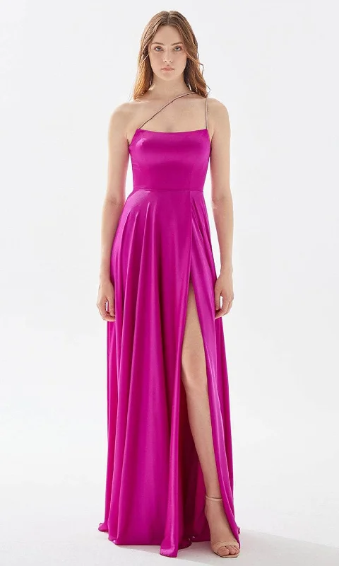 Clothing Sale Tarik Ediz 52041 - Asymmetrically Thin Strapped Minimal Gown