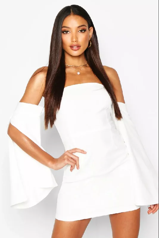 Mega Sale M -ssb white off the shoulder split long sleeve mini dress