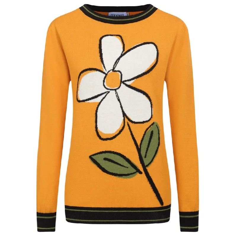 Attire Sale Women's yellow vintage floral knit sweater