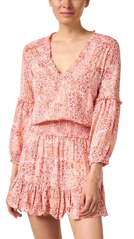 Flowing Silhouette Ilona Dress In Pink Print