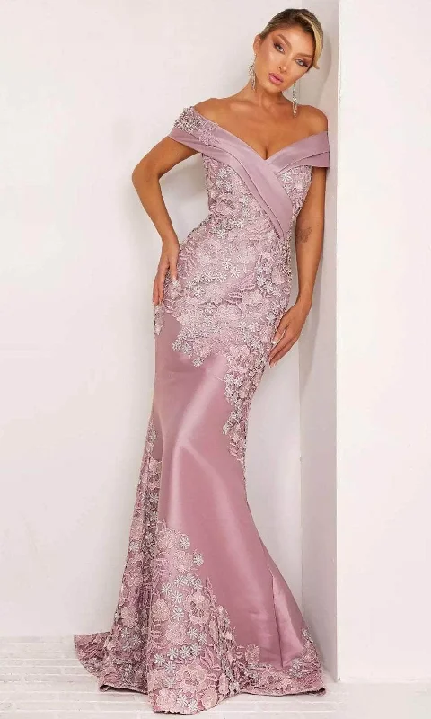 Seasonal Sale Terani Couture 241M2701 - Floral Embroidered Off-Shoulder Evening Dress