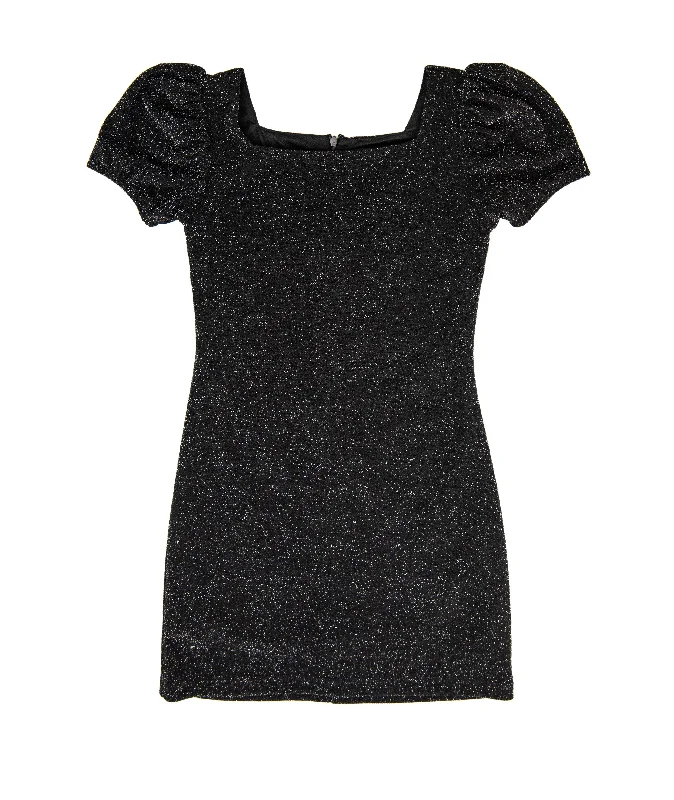 Women Wear Online By Debra Girls Mel Black Sparkle Puff Sleeve Body Con Dress
