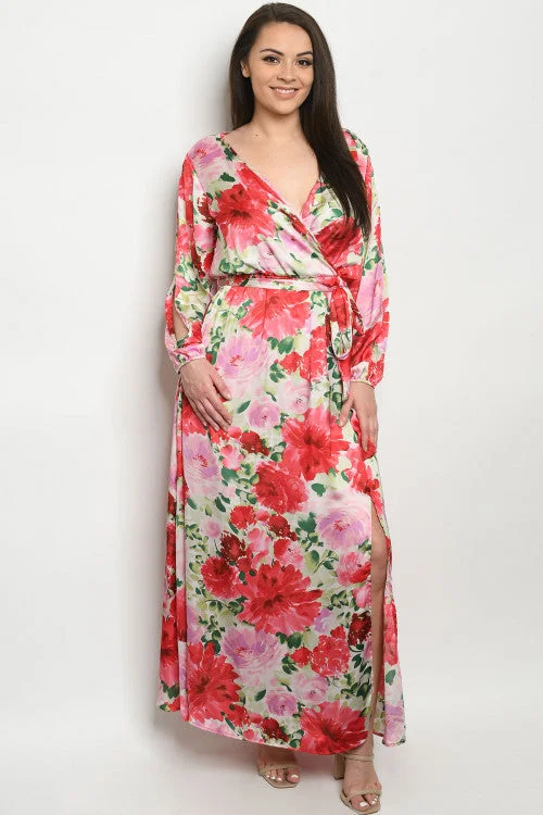 Sophisticated Style Red Floral Plus Size Maxi Dress