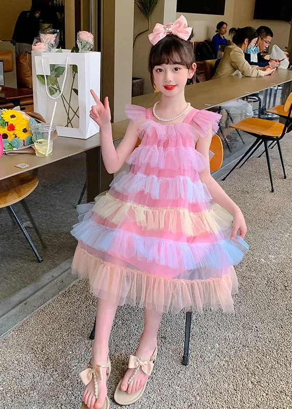 Online Boutiques Best Boutique Pink Square Collar Layered Ruffled Tulle Kids Girls Beach Dresses Summer