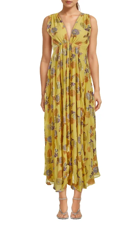 Trendy Fashion For Women Regina Dress In Yellow Metallic