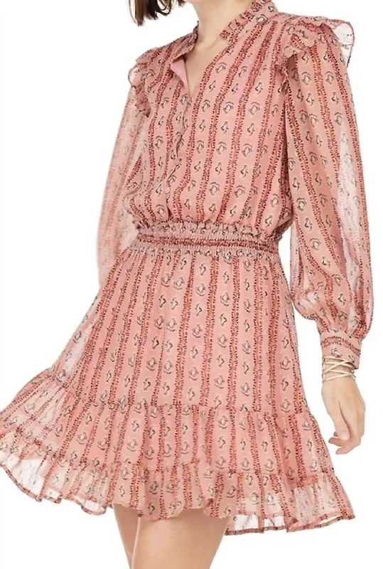 Stylish Women's Outfit Ruffles Around Dress In S Pink Stripe