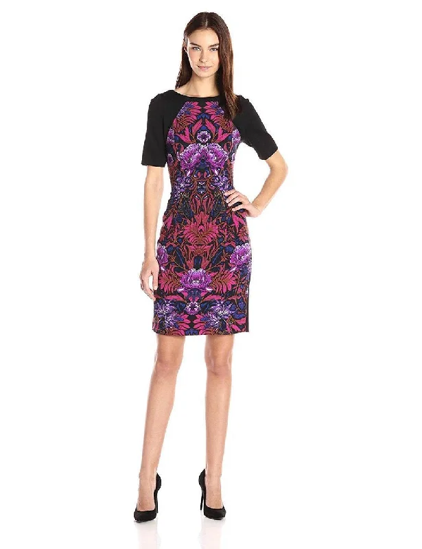 Luxury Fashion Adrianna Papell - Graphic Floral Color Block Sheath Dress AP1D100057 - 1 pc Pink Multi In Size 6 Available