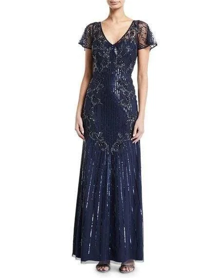 Trendy Looks On Sale Aidan Mattox Long Formal Flutter Sleeve Beaded Gown