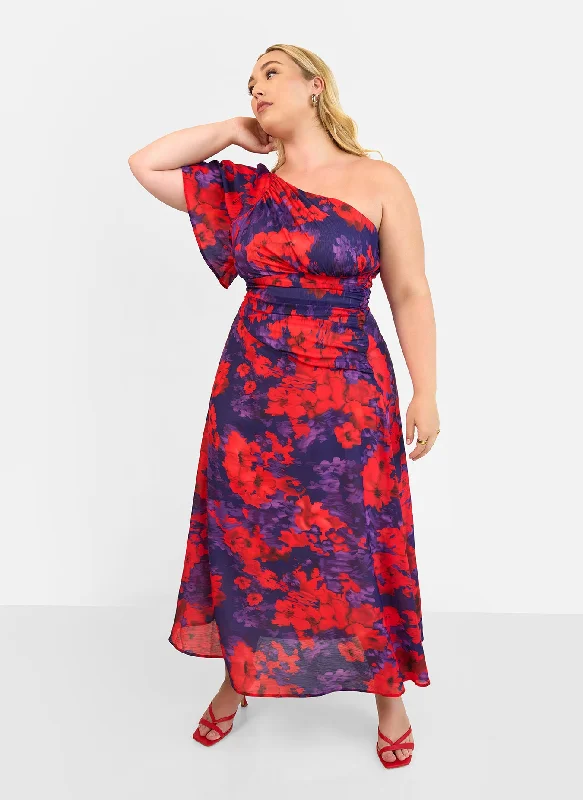 New In This Season Aurora Floral One Shoulder Maxi A Line Dress