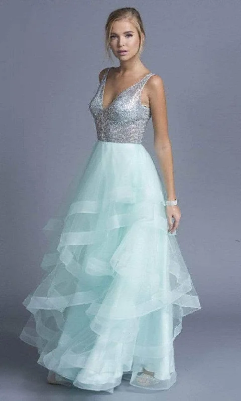 Fashion Forward, Function First Aspeed Design - L1974 Plunging V Neck Sleeveless Prom Gown