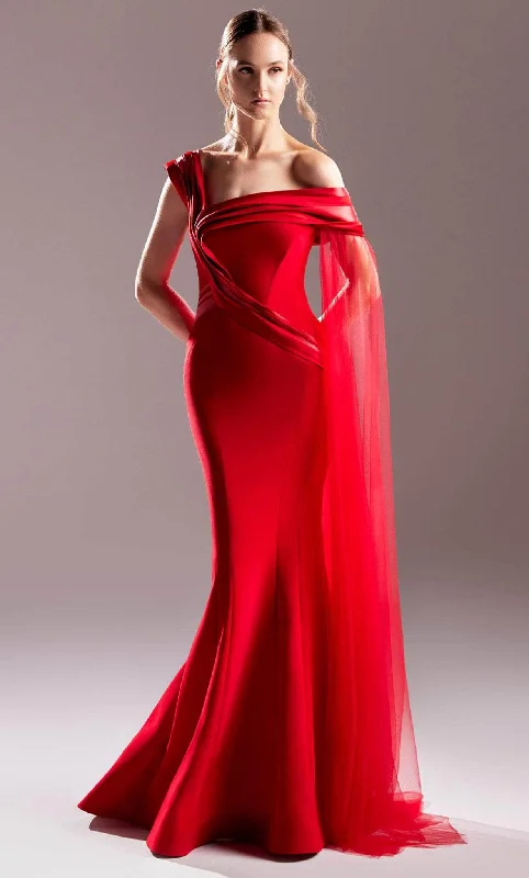 Athleisure Wear MNM COUTURE G1505 - Asymmetrical Sash Evening Gown