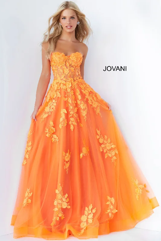 Chic And Edgy Jovani 07901 Long Lace Prom Dress Sheer Floral A Line Dress