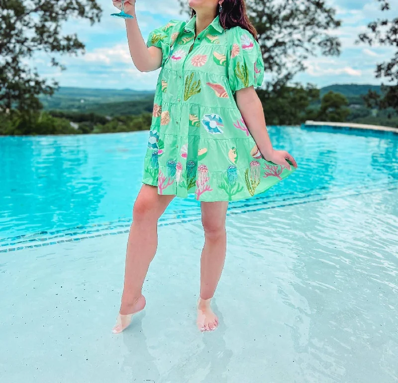Trendy Clothing Sale Under The Sea Tiered Dress In Green