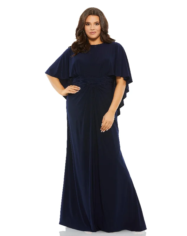 Style Redefined Mac Duggal 67929 Fabulouss Plus Size Long Cape Sleeve Dress