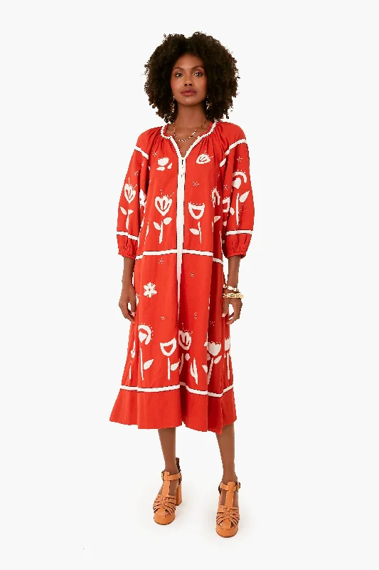 Plus Size Women’s Fashion Tabasco Blouson Dress with Long Stem Floral Applique
