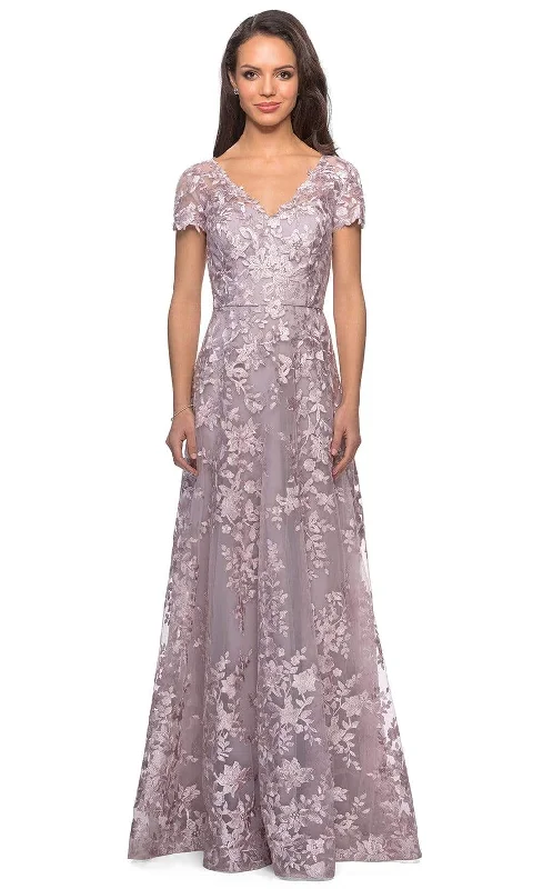 Holiday Attire Sale La Femme - Floral Embroidered Lace A-Line Dress 27870SC