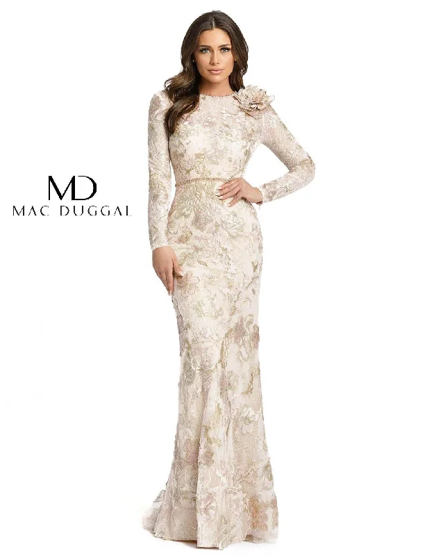 Chic & Modern Sales Mac Duggal 11174 Floral Lace Long Sleeve Formal Gown Sale