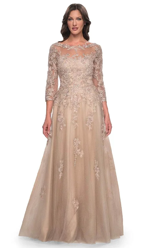 Sophisticated Style Offers La Femme 30859SC - Laced Quarter Sleeve Prom Gown