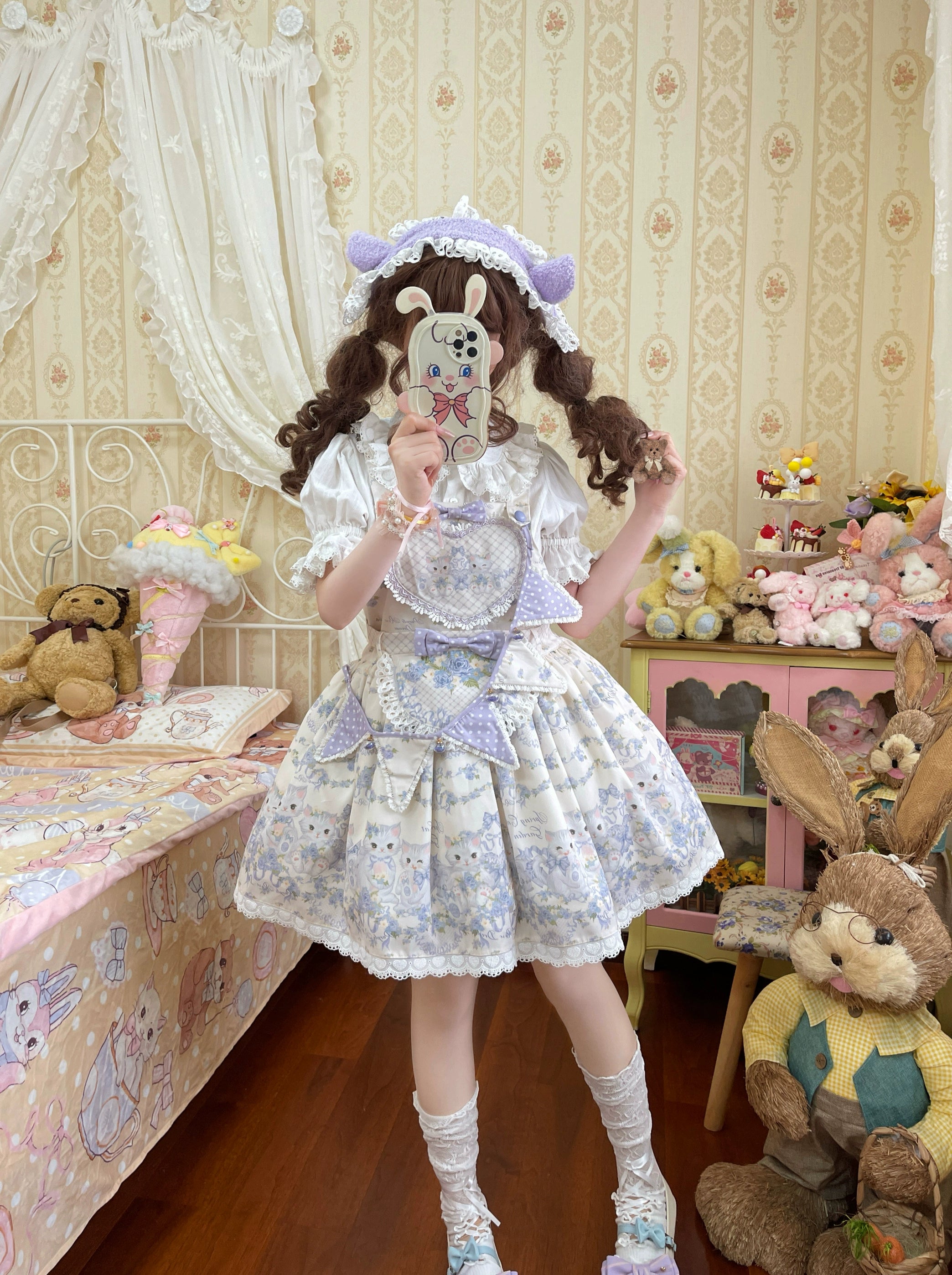 Feminine Style Promotions Akiyama Future Studio~Rose Cat~Sweet Lolita Salopette Floral Print Dress