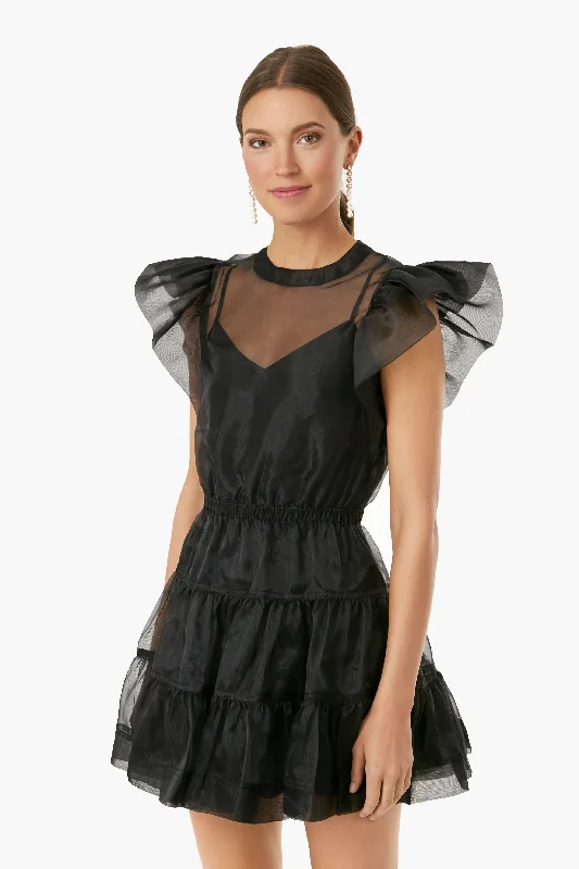 Gift Ideas Black Monique Organza Ruffle Sleeve Mini Dress