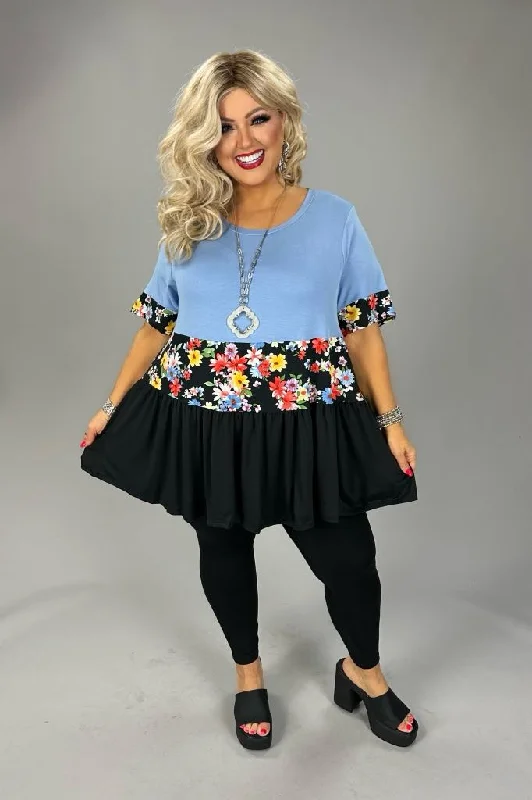 Flash Sales This Week 24 CP {Over The Moon} Blue/Black Tunic w/ Floral Contrast CURVY BRAND EXTENDED PLUS SIZE 3X 4X 5X 6X