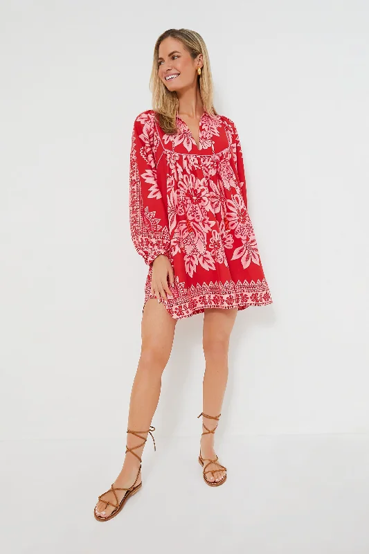 Enjoy Discount Red Long Sleeve Flora Tapestry Mini Dress