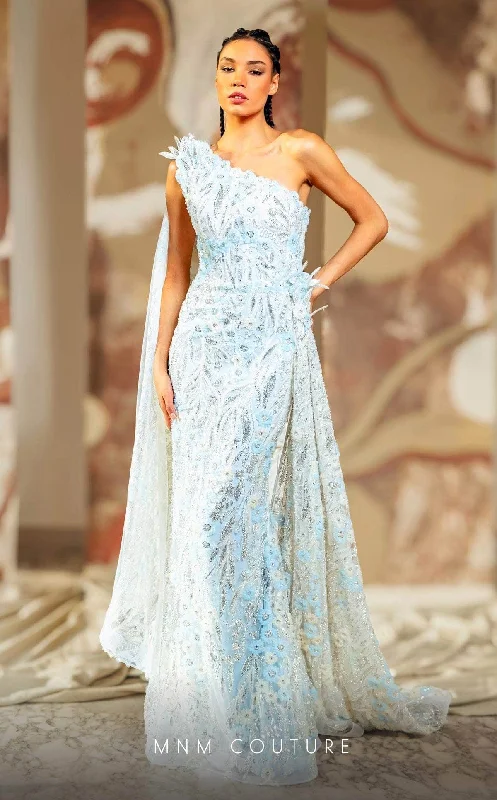 Limited Styles MNM Couture K4173 - One Shoulder Floral Appliqued Evening Gown