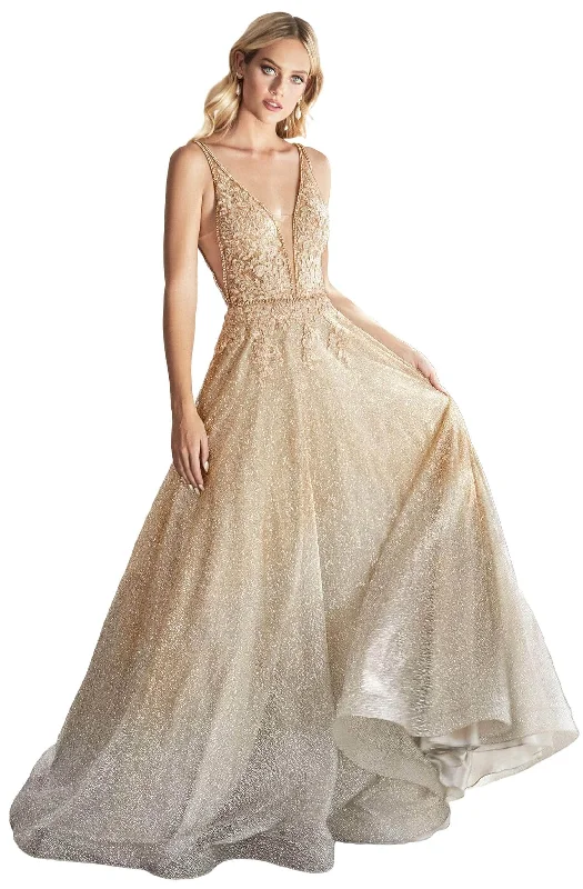 All Season Basics Discount Cinderella Divine - V-Neck Ombre A-Line Prom Gown CD208