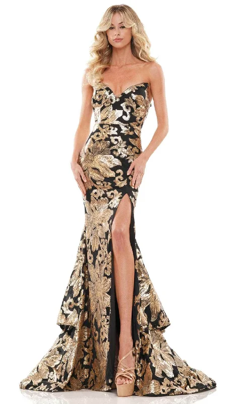 Chic Styles Colors Dress 2909 - Strapless Floral Mermaid Sequined Dress