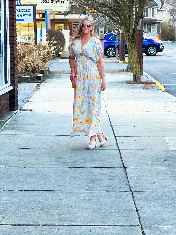 Fashionista Favorites Mint Retro Floral Maxi Dress