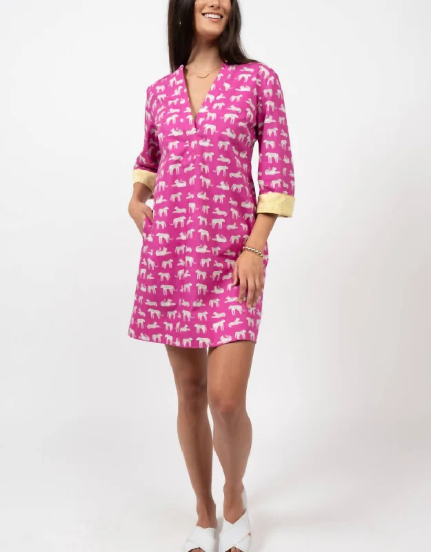Fashion Women's Clothing Cat's Meow Dress In Magenta Print