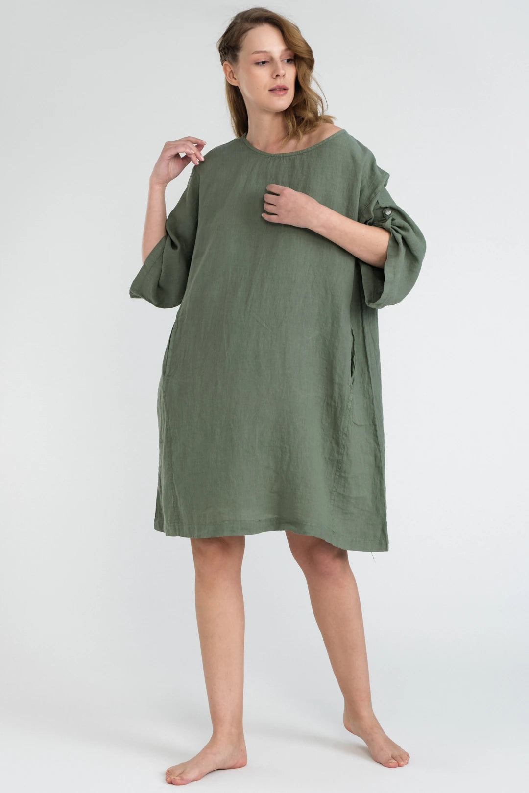 Exclusive Fashion Deals Linen Oversized Mini Dress Sage Green