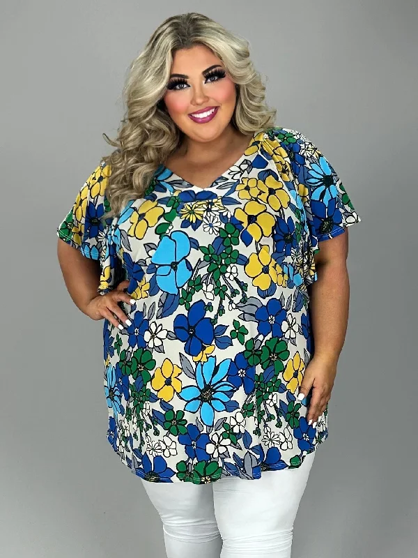 Women's Clothing Online Sale 23 PSS {In Full Bloom} Blue/Yellow Lg Floral Tunic EXTENDED PLUS SIZE 4X 5X 6X